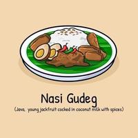 nasi gudeg handtekening schotel van yogakarta Indonesië gemaakt van groen jack fruit zoet stoofpot vector