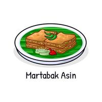 heerlijk martabak als in of martabal telur van Indonesisch voedsel gemaakt van vlees ei groente bakken met olie vector