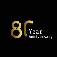 80 jaar verjaardag viering goud zwarte achtergrond kleur vector sjabloon ontwerp illustratie