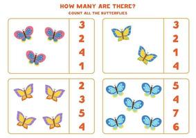 tellen spel met vlinders. wiskunde werkblad. vector