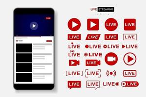 videospeler sjabloonontwerp. mockup live stream-venster, speler. sociale media concept. vector