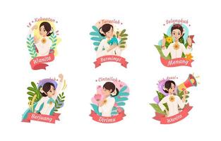 cartoon schattige kartini dag badge set vector