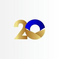 20 jaar verjaardag blauw goud viering vector sjabloon ontwerp illustratie