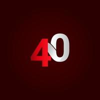40 jaar verjaardag viering rood wit nummer vector sjabloon ontwerp illustratie
