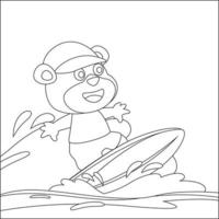 vector illustratie van surfing tijd met schattig weinig dier Bij zomer. kinderachtig ontwerp voor kinderen werkzaamheid kleuren boek of bladzijde.