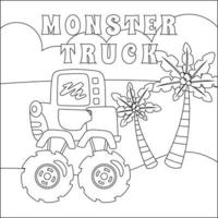 vector illustratie van monster vrachtauto met tekenfilm stijl. tekenfilm geïsoleerd vector illustratie, creatief vector kinderachtig ontwerp voor kinderen werkzaamheid kleuren boek of bladzijde.