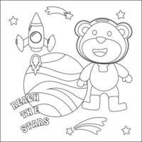 ruimte beer of astronaut in een ruimte pak met tekenfilm stijl. creatief vector kinderachtig ontwerp voor kinderen werkzaamheid kleuren boek of bladzijde.