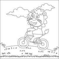 schattig beer rijden een rood fiets. modieus kinderen grafisch met lijn kunst ontwerp hand- tekening schetsen vector illustratie voor volwassen en kinderen kleur boek.