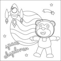ruimte beer of astronaut in een ruimte pak met tekenfilm stijl. creatief vector kinderachtig ontwerp voor kinderen werkzaamheid kleuren boek of bladzijde.
