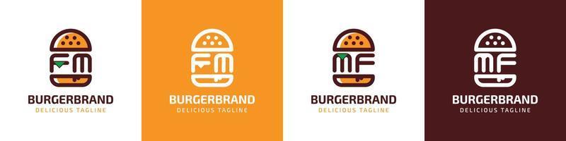 brief fm en mf hamburger logo, geschikt voor ieder bedrijf verwant naar hamburger met fm of mf initialen. vector
