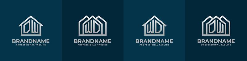 brief dw en wd huis logo set. geschikt voor ieder bedrijf verwant naar huis, echt landgoed, bouw, interieur met dw of wd initialen. vector