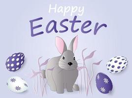 Pasen poster en banier sjabloon met Pasen eieren en Pasen konijn Aan lila achtergrond vector