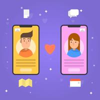 Platte minimalistische online dating mobiele telefoon toepassingen werkt met moderne achtergrond vectorillustratie vector