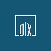 dx eerste monogram logo echt landgoed in rechthoek stijl ontwerp vector