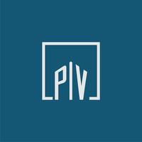 pv eerste monogram logo echt landgoed in rechthoek stijl ontwerp vector