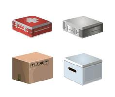 platte kartonnen kartonnen doos en medische kit. 3D-pack vector geïsoleerde doos. achtergrond levering object infographic geschenkpakket