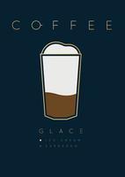 poster koffie glace met namen van ingrediënten tekening in vlak stijl Aan donker blauw achtergrond vector
