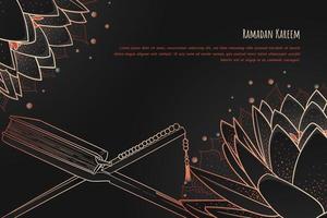 zwart achtergrond met lijn kunst van al-koran en lotus ontwerp voor Ramadan kareem sjabloon vector