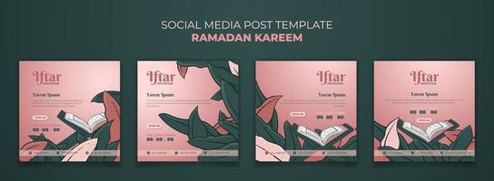 sociaal media post sjabloon met koran en groen bladeren achtergrond in hand- getrokken ontwerp vector