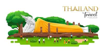 achterover leunen Boeddha geel gewaad, khun inthapramun, ang string provincie, Thailand met prople reis, geïsoleerd Aan wit achtergrond, vector eps 10 illustratie