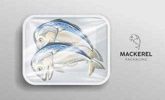 gestoomd makreel vis schuim dienblad verpakt in plastic verpakking, ontwerp populair voedsel in Thailand Aan grijs achtergrond, eps 10 vector illustratie