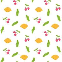 zomer voedsel patroon met schattig zoet kers en citroen. hand- getrokken vlak tekenfilm elementen. vector illustratie