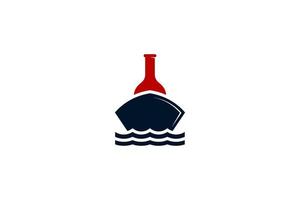 zwart rood wijn fles schip Bij zee logo vector