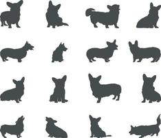 corgi hond silhouetten, corgi hond dier silhouet. corgi silhouetten vector