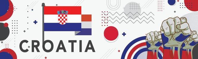 banier Kroatië nationaal dag met vlag kleuren thema achtergrond en meetkundig abstract retro modern blauw rood wit ontwerp. Kroatisch mensen. sport- spellen supporters vector illustratie