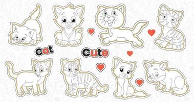 reeks van schattig Valentijn kat stickers verzameling afdrukbare dier sticker bundel met hand- getrokken tekenfilm karakter stijl kat emoties vector ontwerp grappig kinderspel huisdieren illustraties voor kinderen