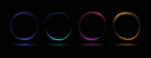 kleurrijk gloeiend dynamisch golven in cirkel vorm met reflectie geïsoleerd Aan zwart achtergrond. abstract vector illustratie van neon ronde kozijnen. lichtgevend portaal. vrieslicht.