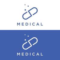 farmaceutisch capsule geneeskunde logo sjabloon, embleem voor drogisterij, gezondheid, apotheek, medisch, dokter, plus symbool. vector