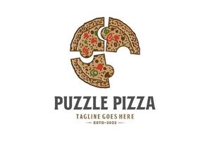 pizza puzzel. verzamelen pizza jezelf. stukken van pizza in de het formulier van een puzzel. icoon. concept voor pizzeria, online pizzeria, plaats voor pizza bestellen. lineair vector illustratie