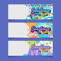 songkran thai festival banner set vector