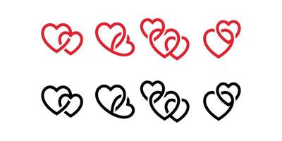 liefde logo verzameling van overlappende contouren in rood en zwart kleuren Aan wit achtergrond vector