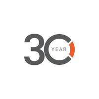 30 jaar verjaardag viering oranje vector sjabloon ontwerp illustratie