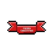 vrolijk Kerstmis in rood banier met pixel kunst stijl vector