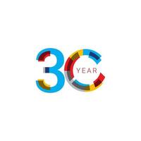 30 jaar Jubileumfeest uit kleur vector sjabloon ontwerp illustratie