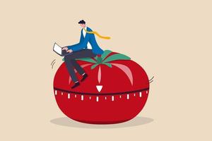 pomodoro-techniek om de arbeidsproductiviteit te verhogen, de timer in te stellen om het werk te concentreren en het concept te pauzeren of te rusten vector