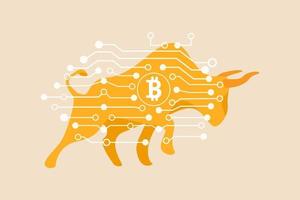 bitcoin crypto valuta bull market, stijgende cryptocurrency hit nieuw hoog record concept vector