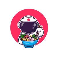 schattig astronaut aan het eten ramen tekenfilm vector icoon illustratie. wetenschap voedsel icoon concept geïsoleerd premie vector. vlak tekenfilm stijl