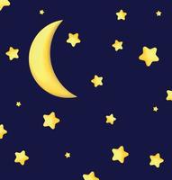 halve maan maan, gouden sterren en wit wolken 3d stijl geïsoleerd Aan blauw achtergrond. droom, slaapliedje, dromen achtergrond ontwerp voor banier, boekje, poster. vector illustratie