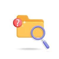 3d vector het dossier informatie zoeken symbool geel map en glas vergroten loupe icoon ontwerp illustratie