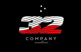 32 aantal logo met rood wit lijnen en stippen. zakelijke creatief sjabloon ontwerp voor bedrijf en bedrijf vector