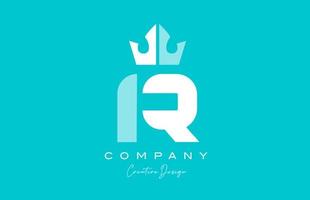r blauw pastel alfabet brief logo icoon ontwerp met koning kroon. creatief sjabloon voor bedrijf en bedrijf vector