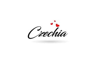 Tsjechië naam land woord met drie rood liefde hart. creatief typografie logo icoon ontwerp vector