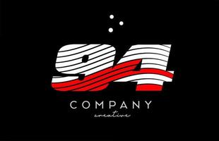 94 aantal logo met rood wit lijnen en stippen. zakelijke creatief sjabloon ontwerp voor bedrijf en bedrijf vector
