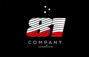 81 aantal logo met rood wit lijnen en stippen. zakelijke creatief sjabloon ontwerp voor bedrijf en bedrijf vector