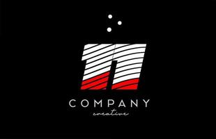 11 aantal logo met rood wit lijnen en stippen. zakelijke creatief sjabloon ontwerp voor bedrijf en bedrijf vector