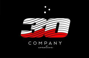 30 aantal logo met rood wit lijnen en stippen. zakelijke creatief sjabloon ontwerp voor bedrijf en bedrijf vector